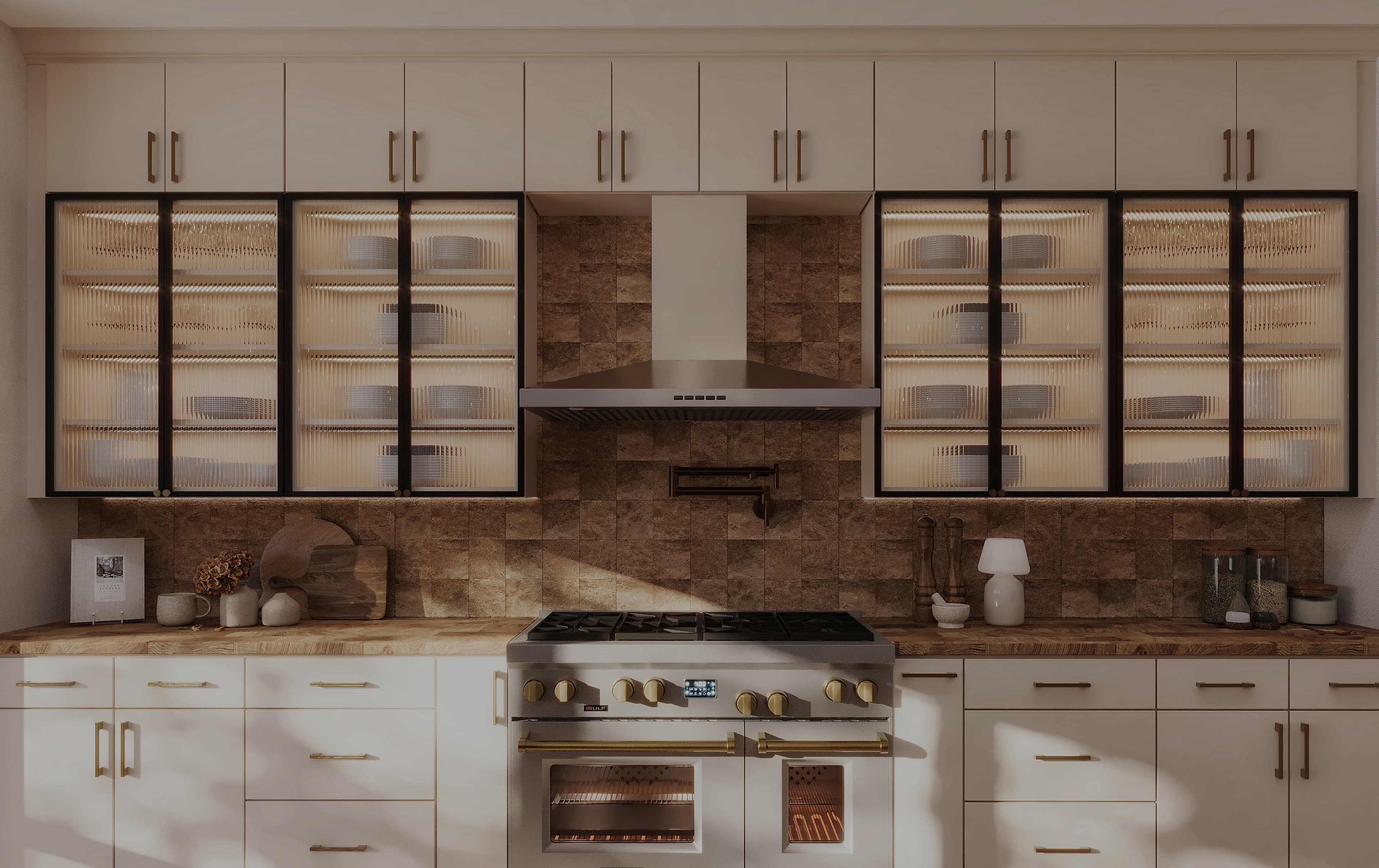 Walnut and white kitchen cabinetry