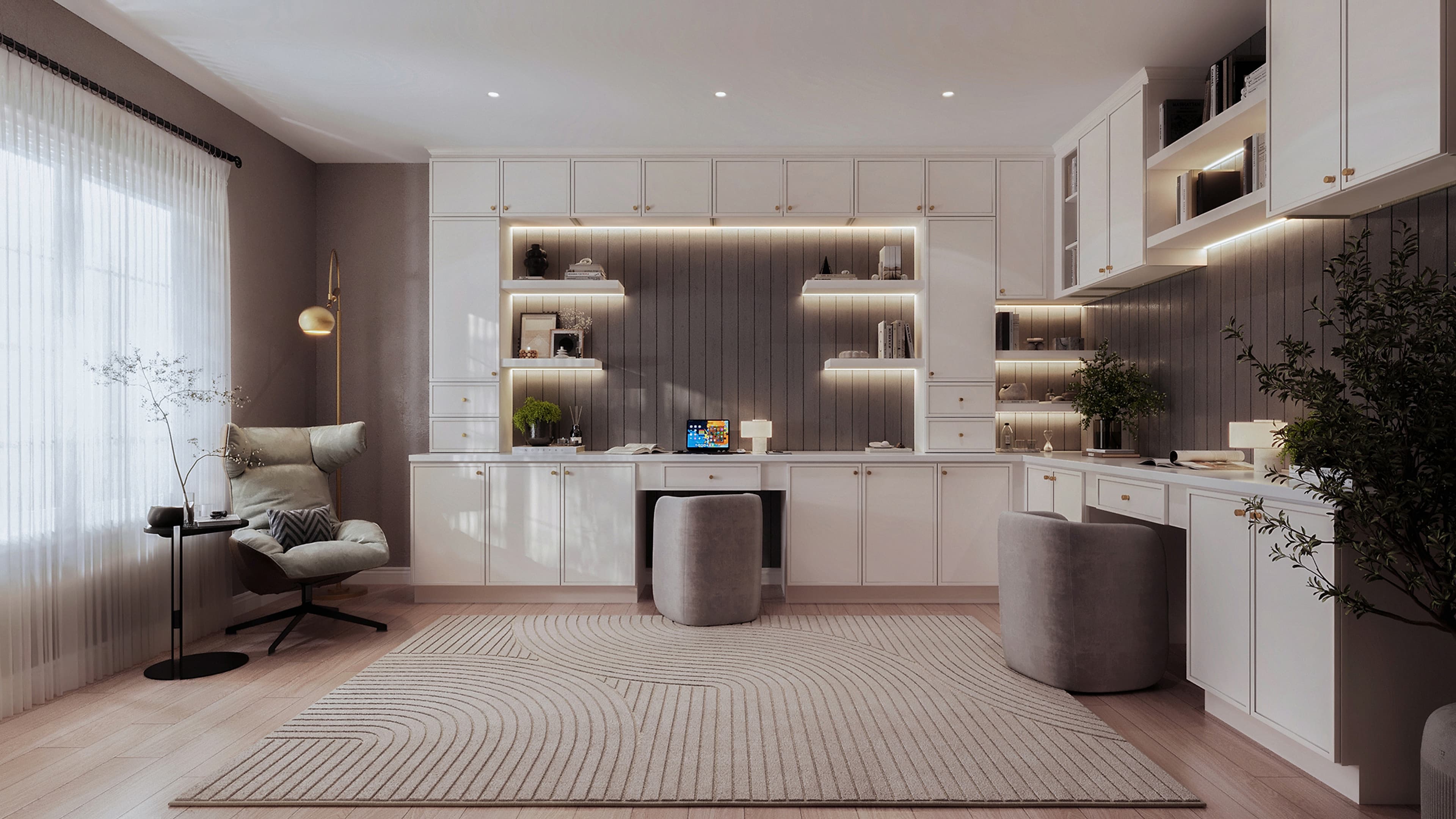 White home office cabinetry
